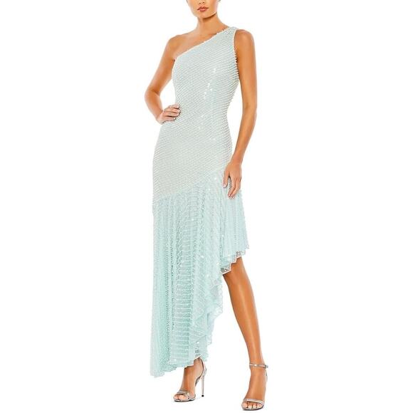 Mac Duggal Dresses & Skirts - Mac Duggal One Shoulder Asymmetrical Hem Dress 6 Blue Embellished Festive Formal